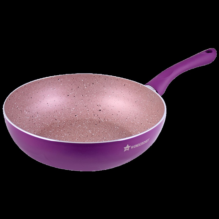 Wonderchef Royal Velvet Aluminium Wok With Lid - Non-Stick