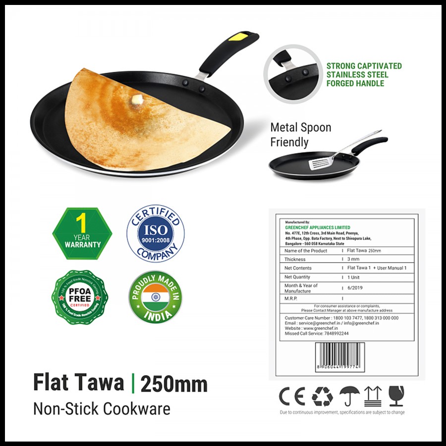 Greenchef Non-Stick Flat/Dosa Tawa - 250 MM