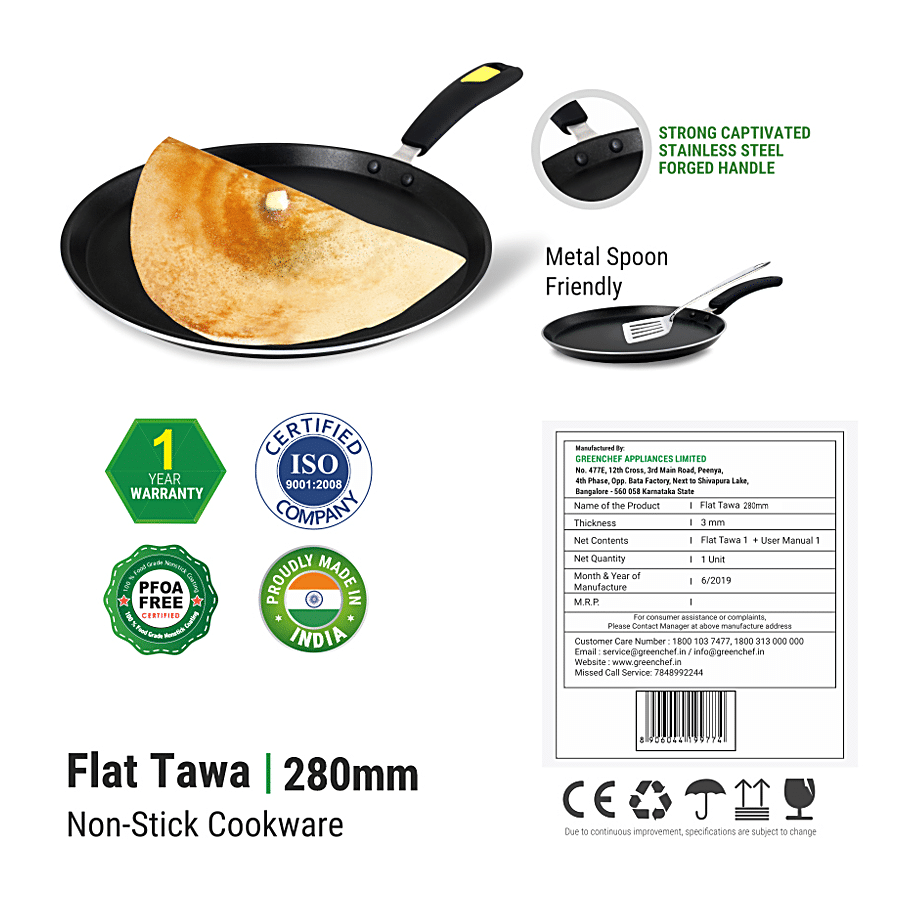 Greenchef Non-Stick Flat/Dosa Tawa - 280 MM