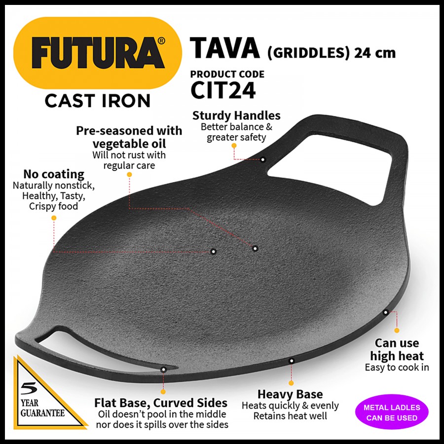 Hawkins Futura Cast Iron Griddle Tawa - 24 cm