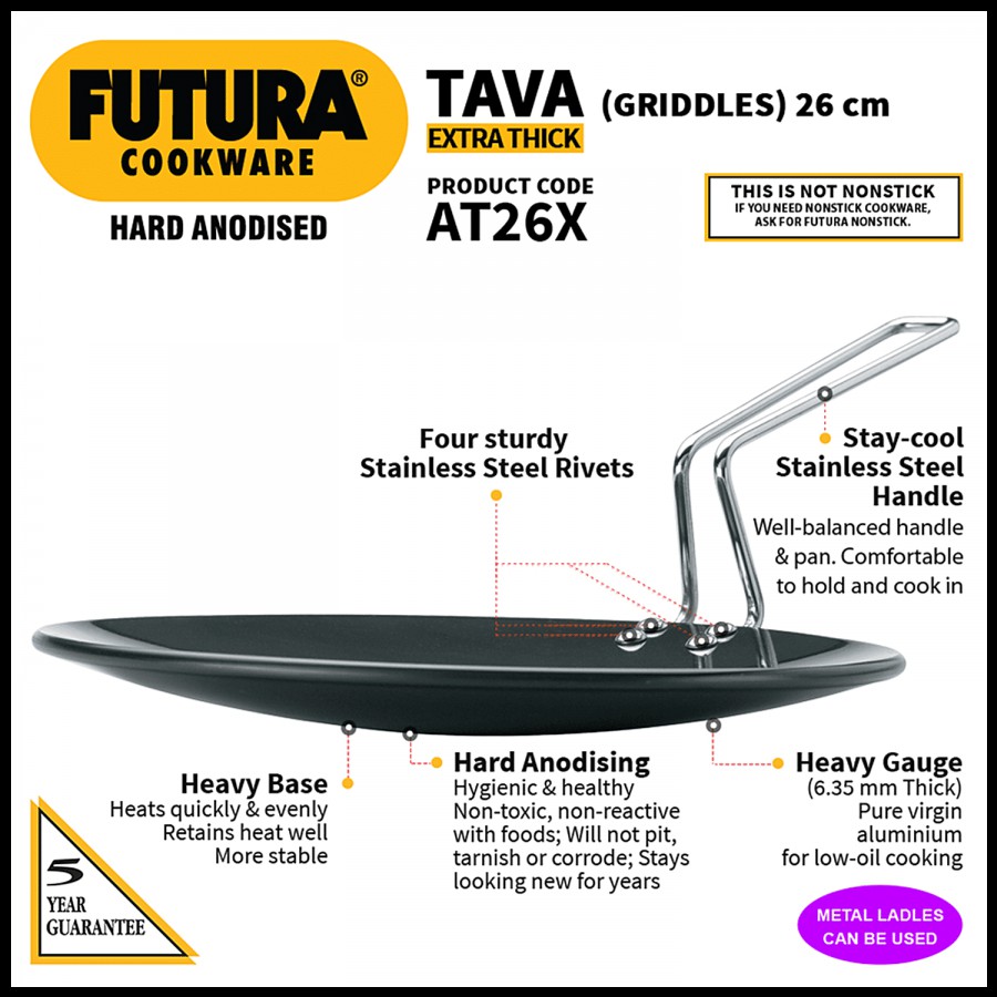 Hawkins Futura Hard Anodised Aluminium Roti Tava - 26 cm