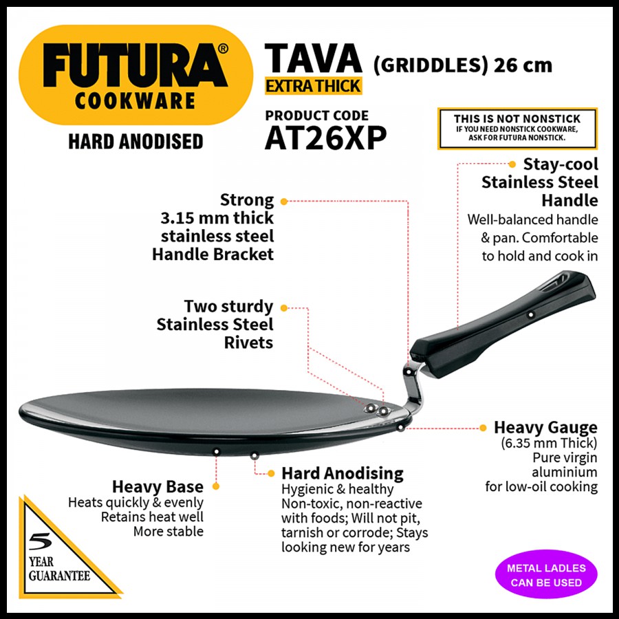 Hawkins Futura Hard Anodised Aluminium Roti Tava - 26 cm