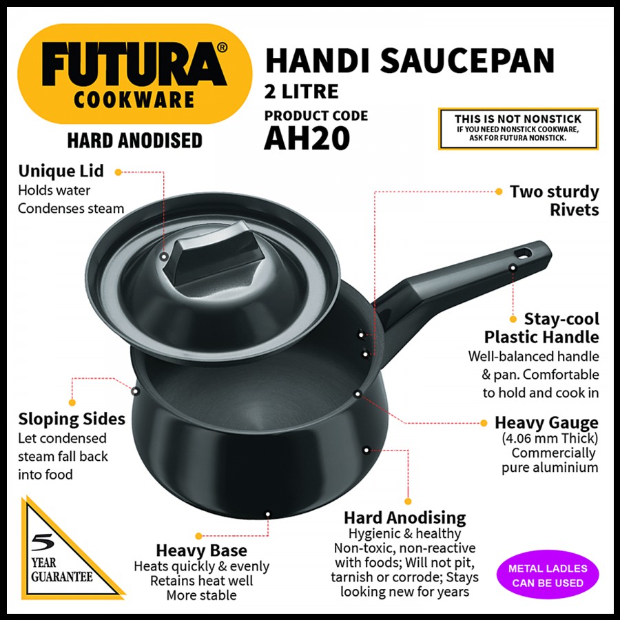 Hawkins Futura Hard Anodised Handi Saucepan - With Lid