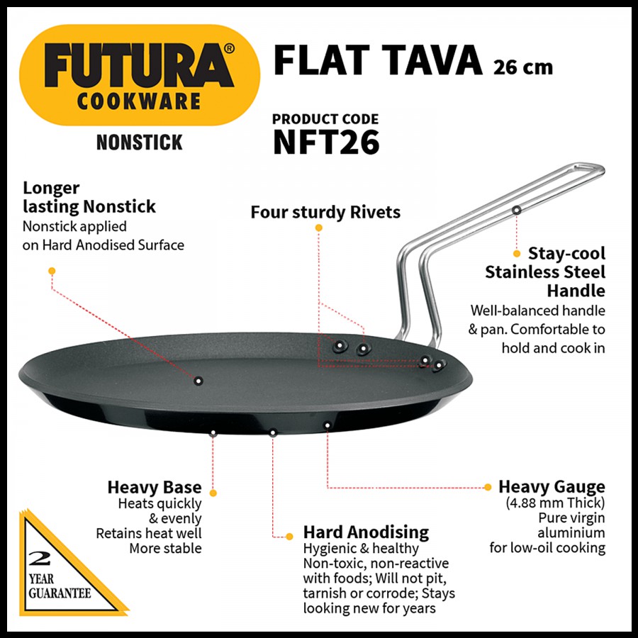 Hawkins Futura Hard Anodised Non-Stick Roti Tawa - 26 cm