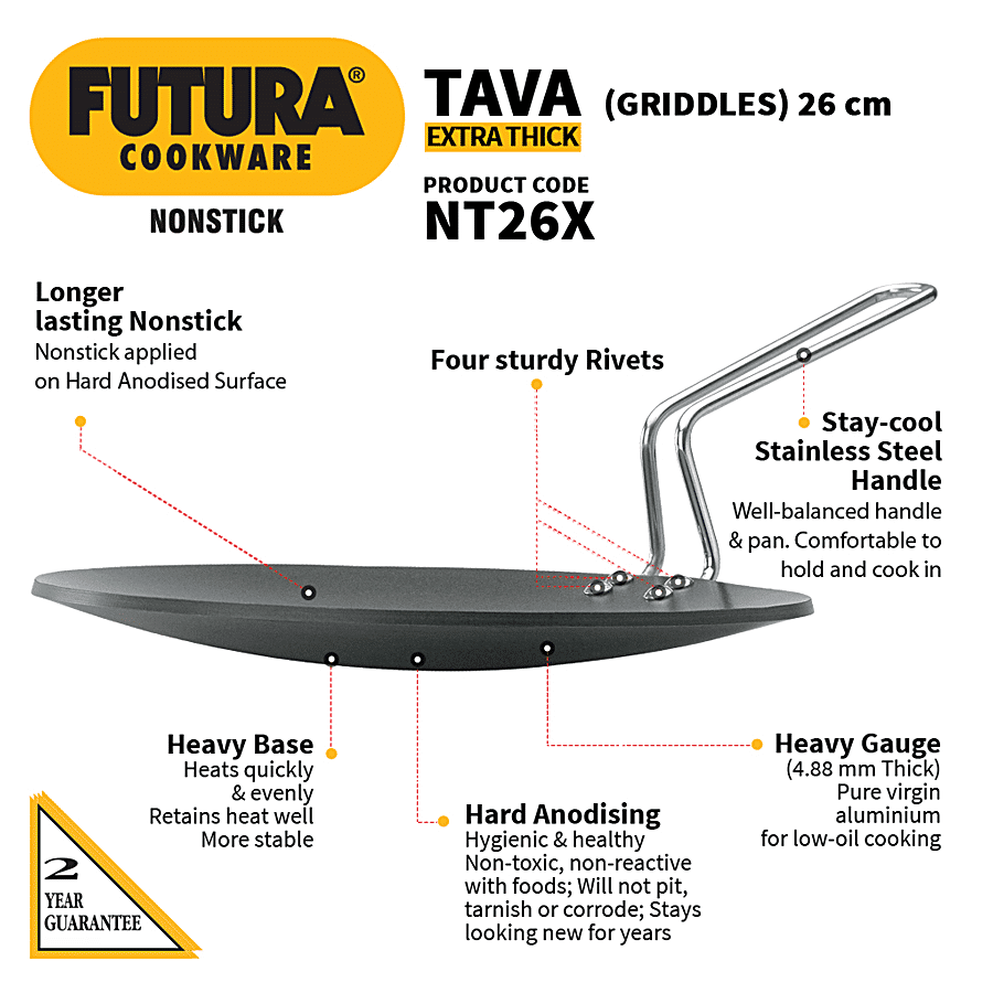 Hawkins Futura Hard Anodised Non-Stick Roti Tawa/Griddles Extra Thick - 26 cm