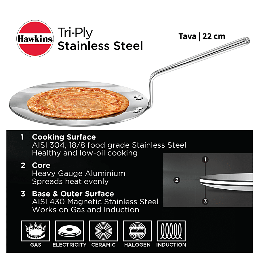 Hawkins Tri-Ply Stainless Steel Tawa - Induction Base