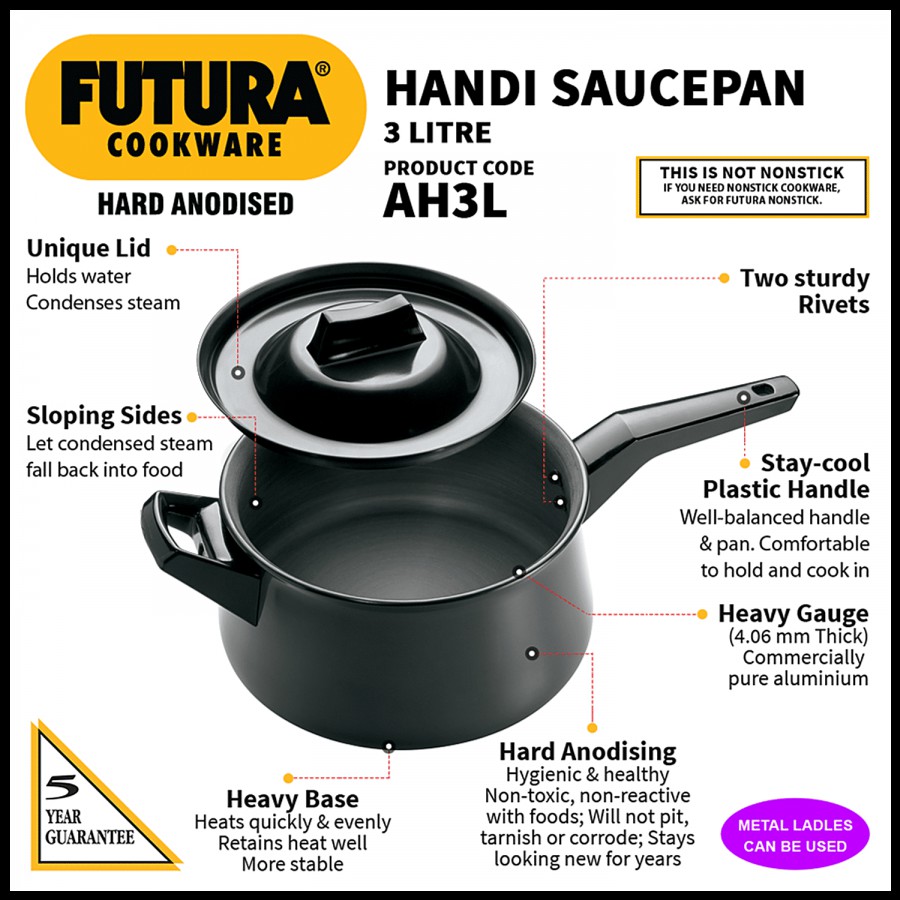 Hawkins Futura Hard Anodised Handi Saucepan - With Lid 21 cm