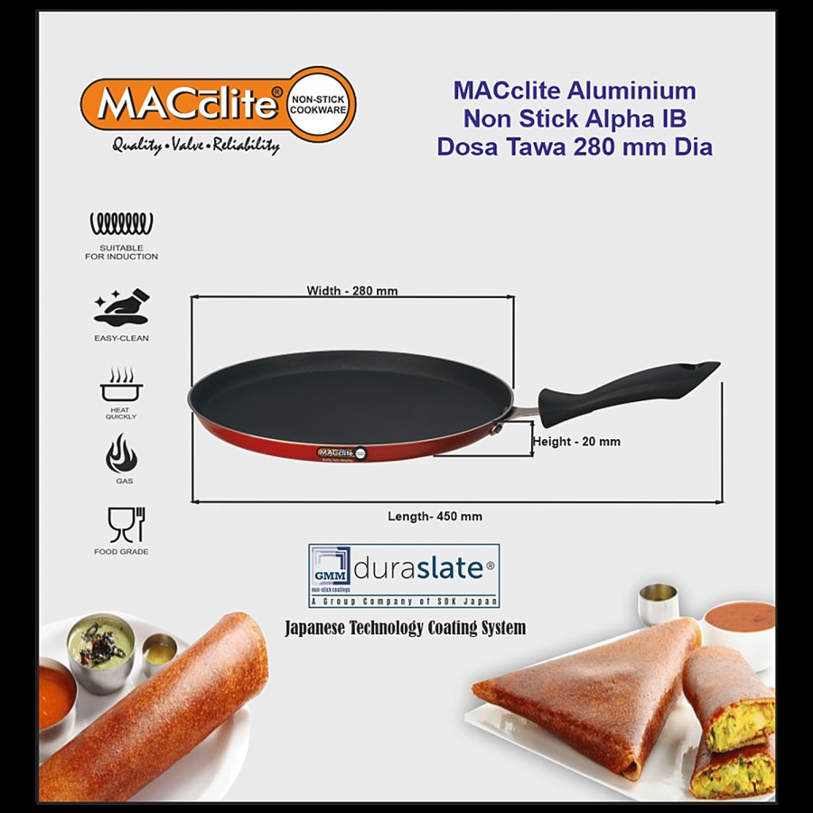 Macclite Alpha Aluminium Non-Stick Dosa Tawa - Induction Base