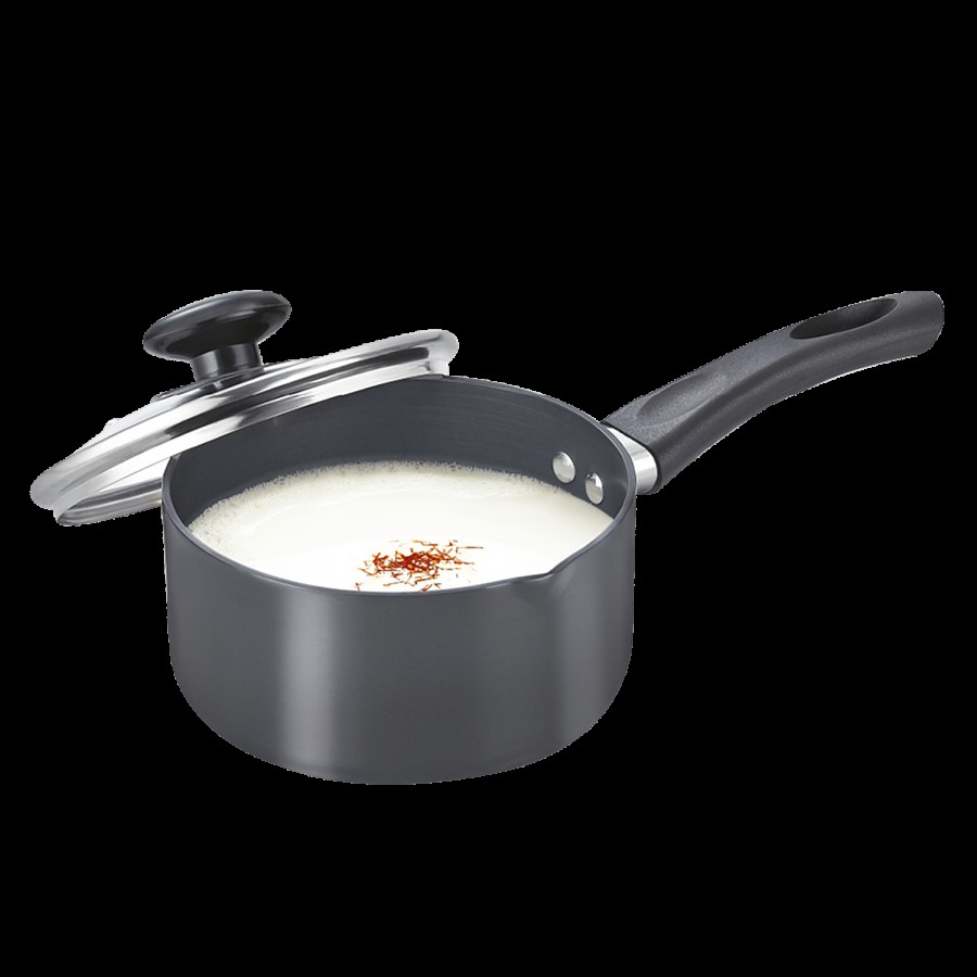 Prestige Hard Anodised Plus Gas & Induction Compatible Milk Pan - With Glass Lid