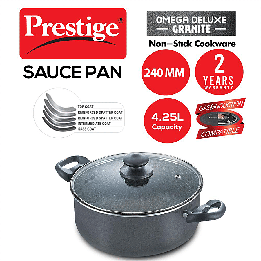 Prestige Omeg Deluxe Granite Non-Stick Cookware - Sauce Pan With Lid