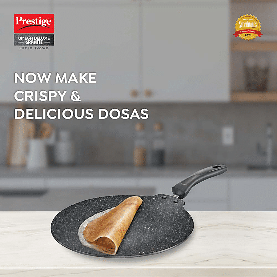 Prestige Omega Deluxe Granite-Finish Coated Aluminium Non-Stick Dosa Tawa - 28 cm