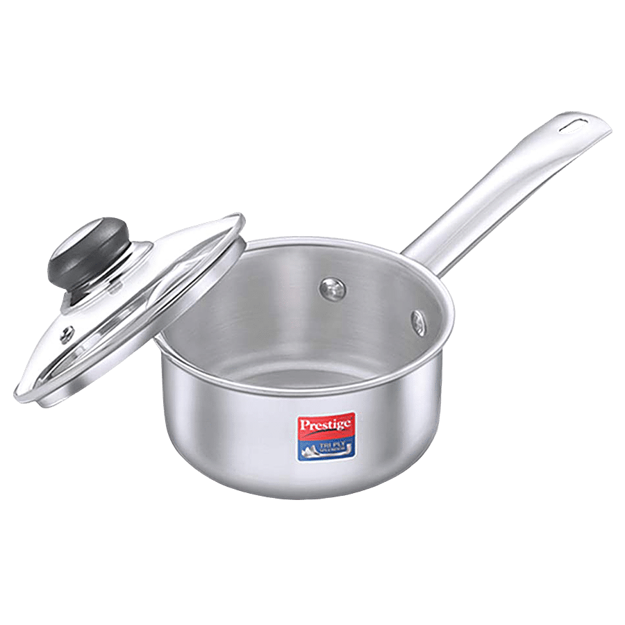 Prestige Tri Ply Splendor Stainless Steel Gas & Induction Compatible Sauce Pan - With Glass Lid