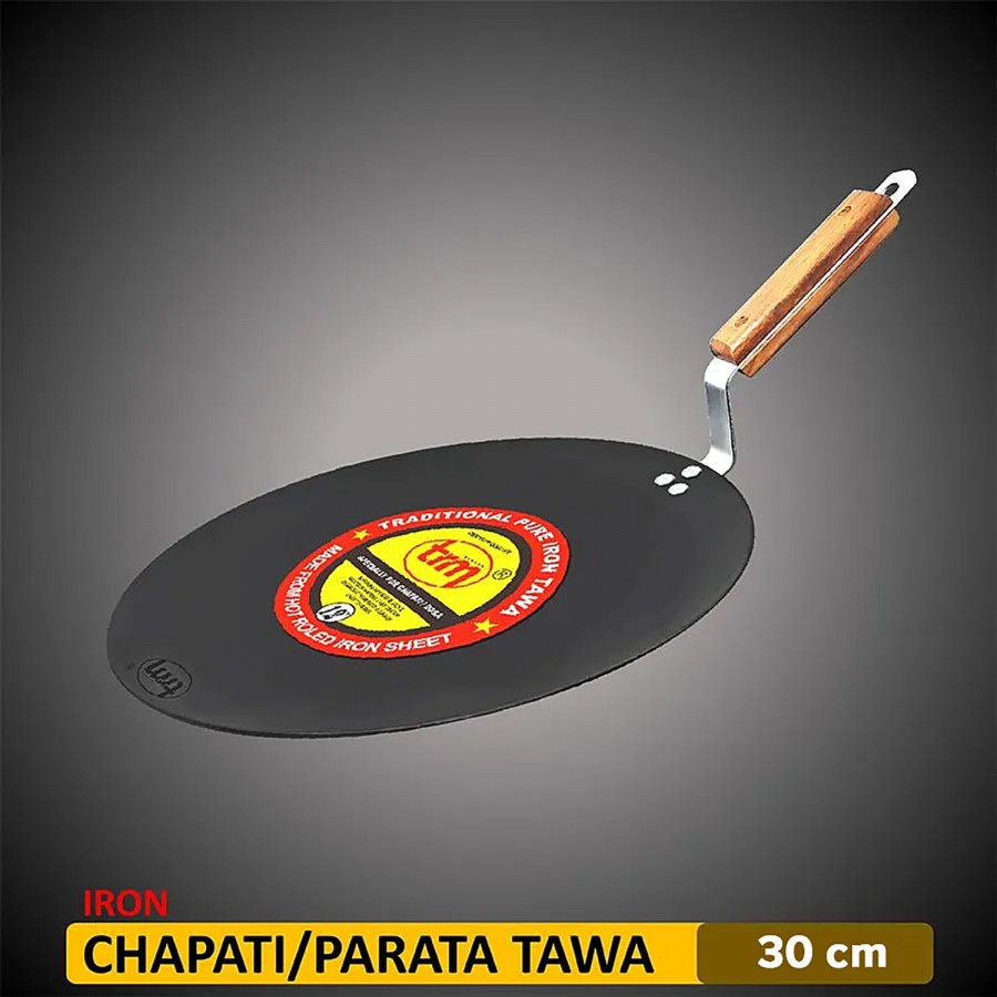 Trm Classic HOT Roll Traditional Pure Iron Concave/Chapati Tawa - With Wooden Handle