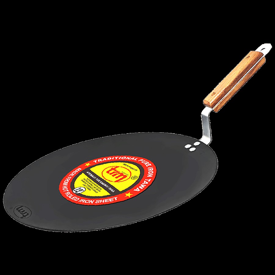 Trm Classic HOT Roll Traditional Pure Iron Concave/Chapati Tawa - With Wooden Handle