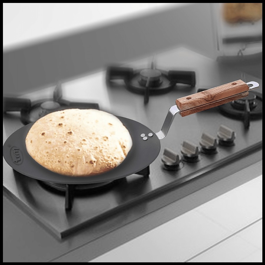 Trm Iron Tawa With Wooden Handle - 25 cm Roti/Paratha/Chapati Tawa