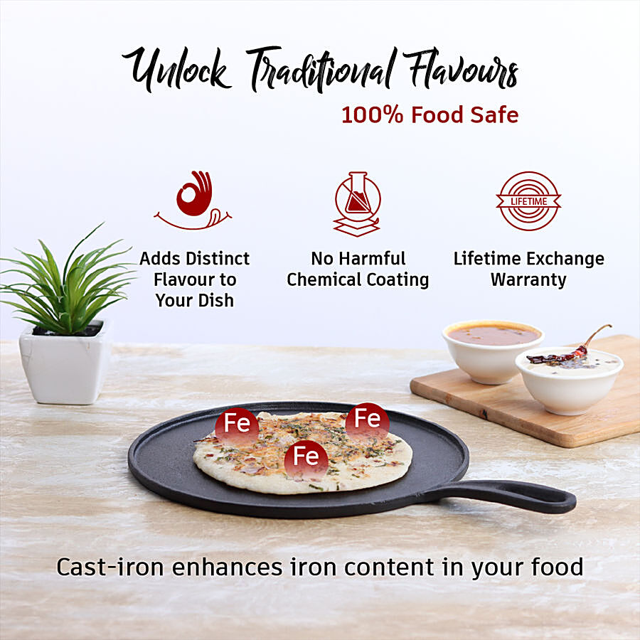 Wonderchef Forza Pre-Seasoned Cast Iron Dosa Tawa - Sturdy Handle