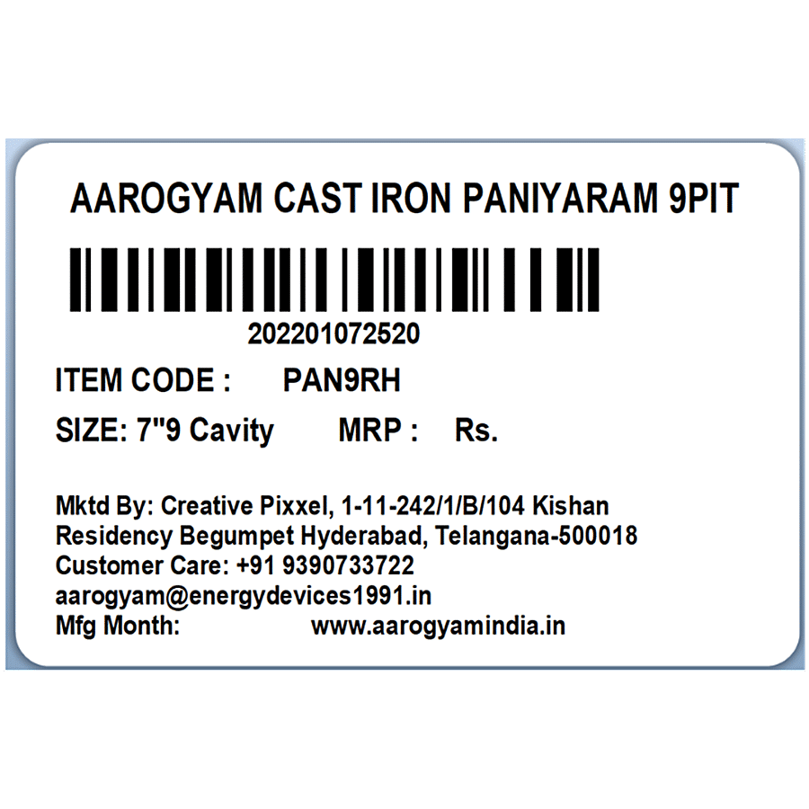 aarogyam Cast Iron Paniyaram Pan - With Handle