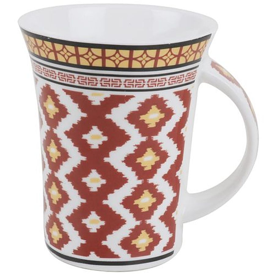 BP Bharat Chai/Milk/Coffee Bonechina Red Print With Yellow Mug