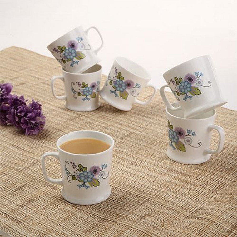 BP Bharat Chai//Tea/ Coffee Bone China Microwave Series Small Mug Set - Blue Flower