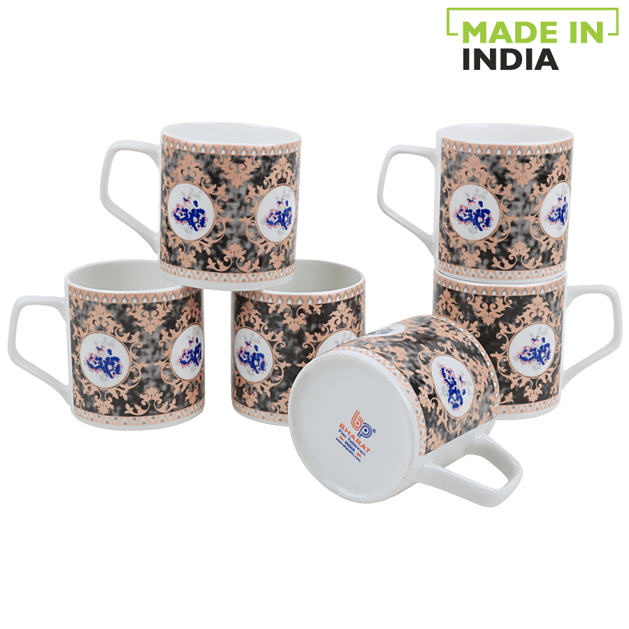 BP Bharat Chai/Tea/Coffee Bonechina Blue & Pink Floral With Pink Carpet Series Mug