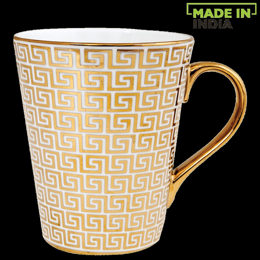 Claycraft Chai/Gold Imprinted Fine Ceramic Coffee Mug - Glossy Finish With Vibrant Print