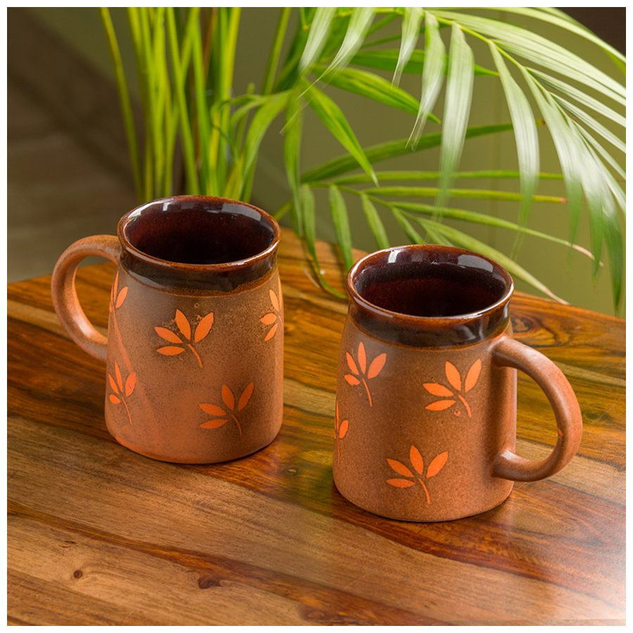 ExclusiveLane Ceramic Coffee & Tea Mugs - Leaf Sips