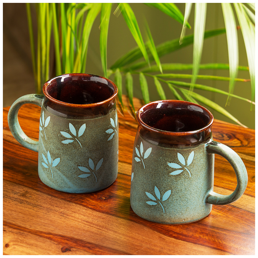 ExclusiveLane Ceramic Coffee & Tea Mugs - Leaf Sips