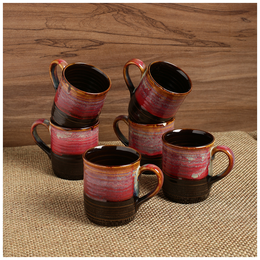 ExclusiveLane Ceramic Tea & Coffee Cups - Crimson Nightfalls