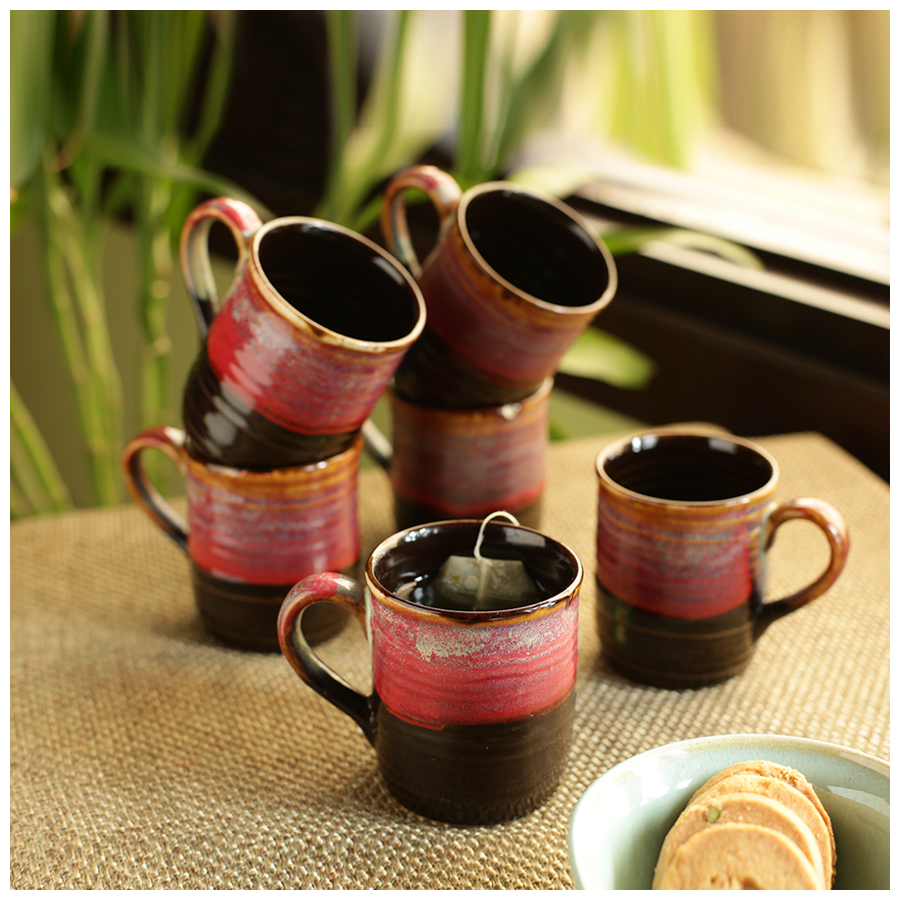 ExclusiveLane Ceramic Tea & Coffee Cups - Crimson Nightfalls