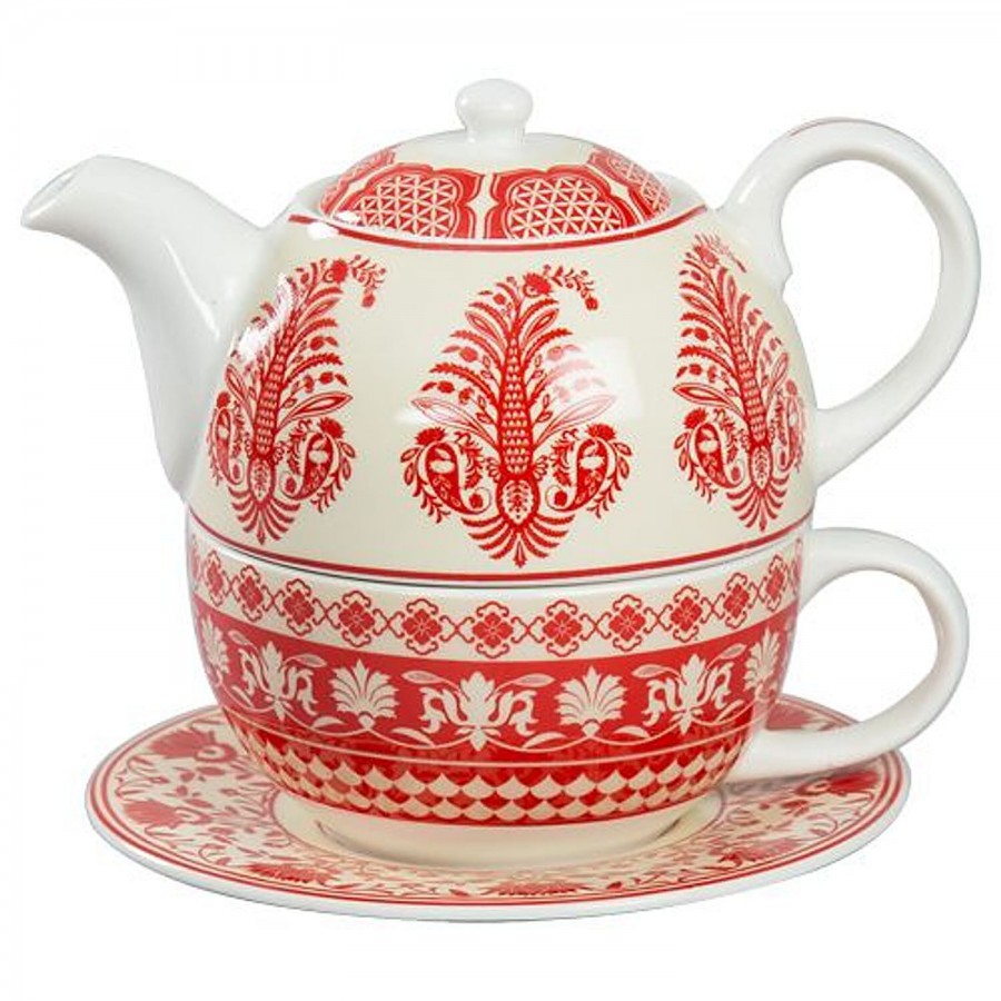 India Circus Chai/Tea Cups For One Set - Red & White