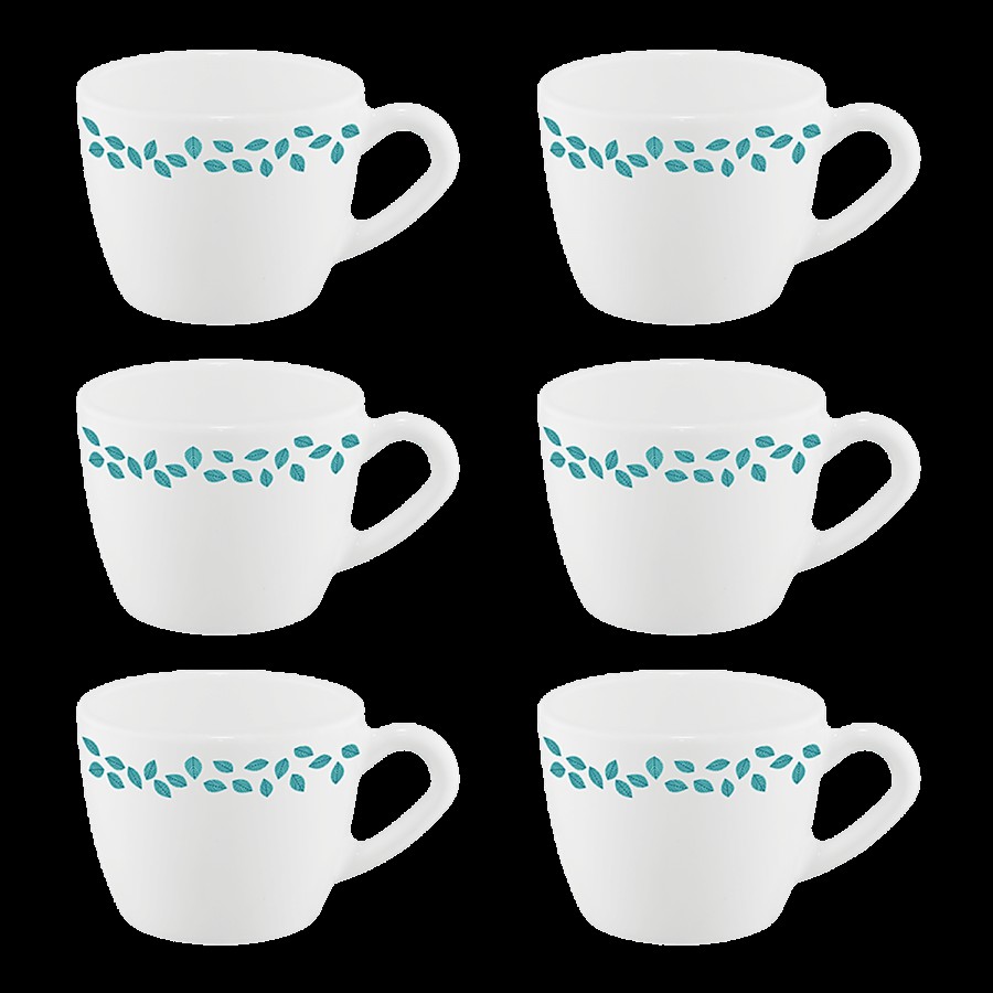 Larah by Borosil Blue Leaves Cup Set - White