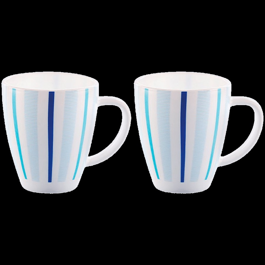 Larah by Borosil Blue Strip Opalware Mug - Blue & White