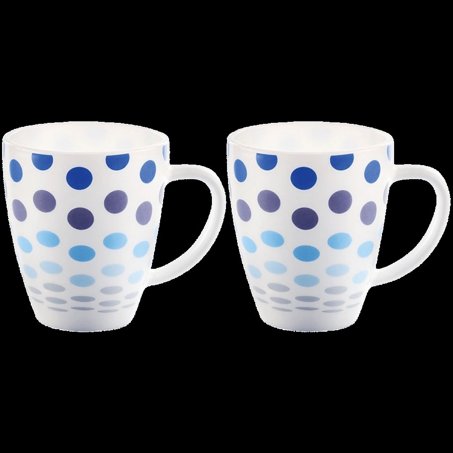 Larah by Borosil Polka Blue Opalware Mugs - White