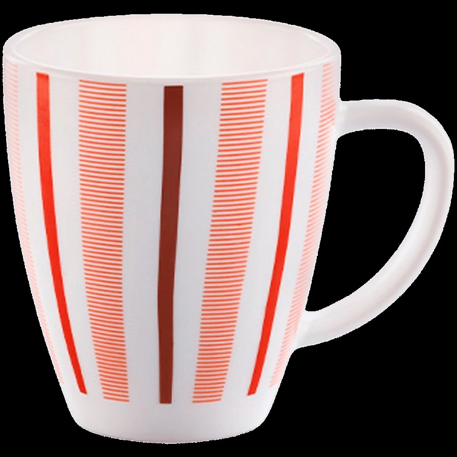 Larah by Borosil Red Strip Opalware Mugs - White