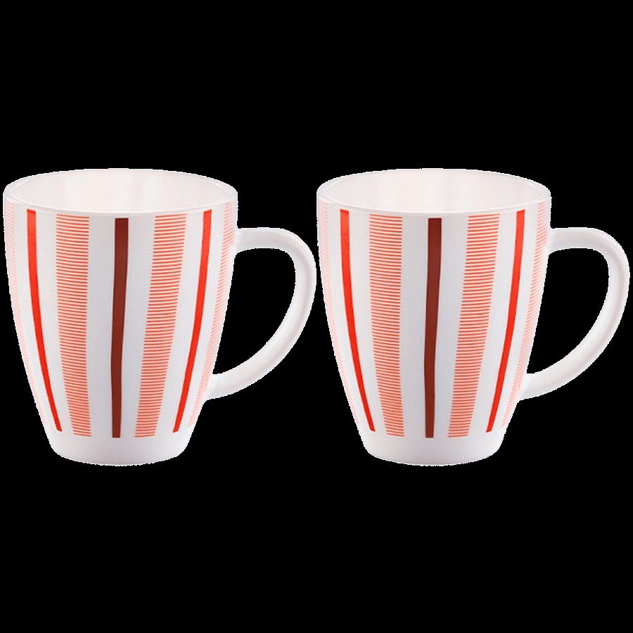 Larah by Borosil Red Strip Opalware Mugs - White