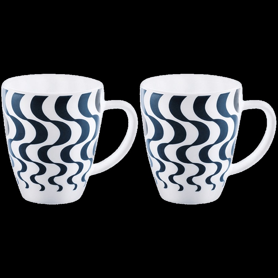 Larah by Borosil Waves Blue Opalware Mugs - White