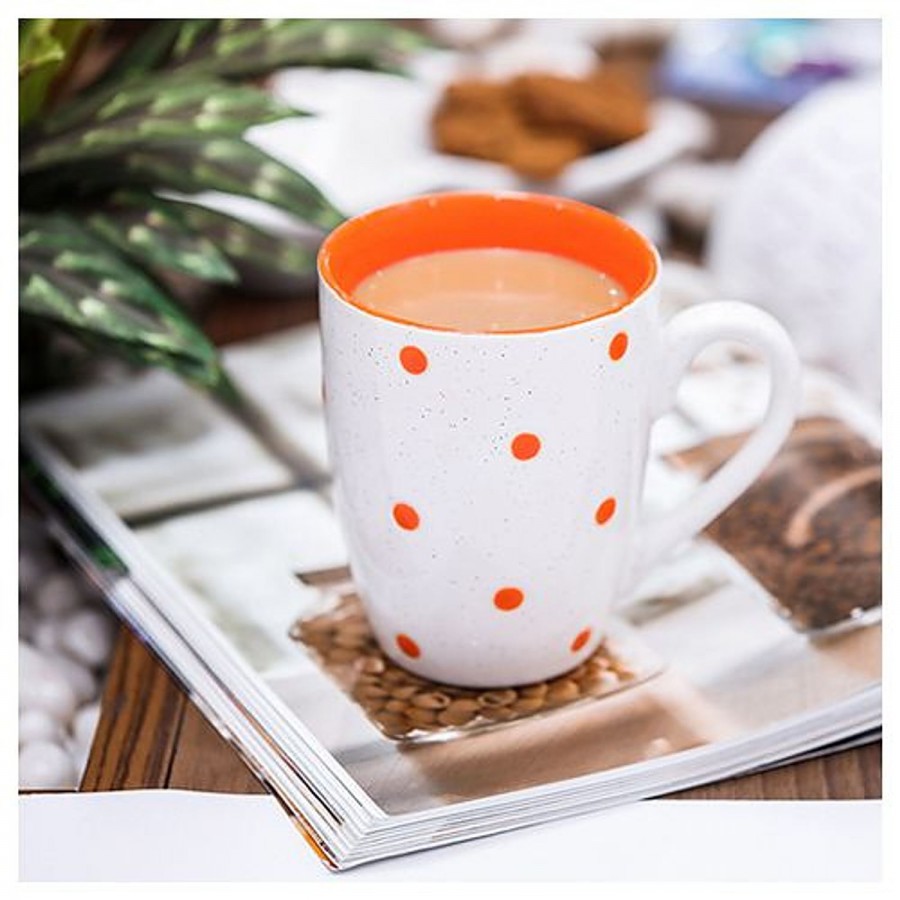 Parka Chai/Stoneware Milk/Coffee Mug Dot Series - White & Orange