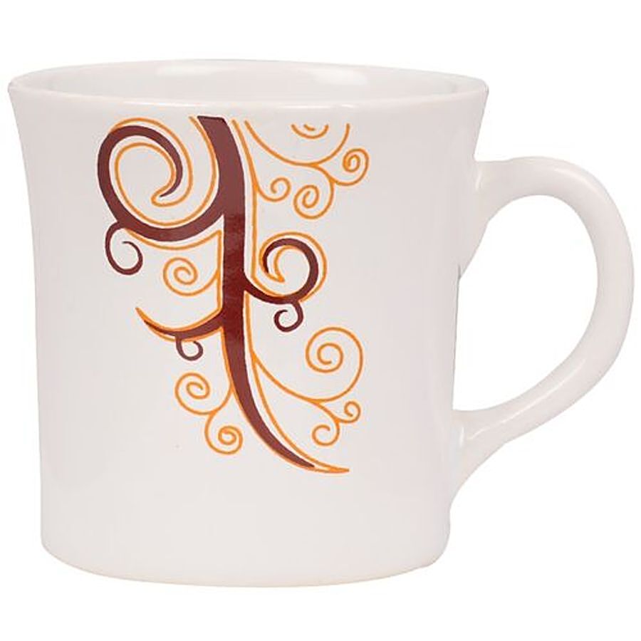 Parka Chai/Tea/Coffee Earthenware Cups - White Base With Maroon & Orange Design