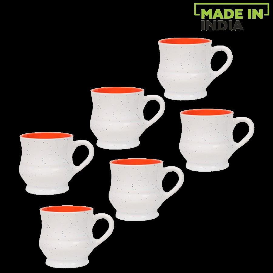 Parka Chai/Tea/Coffee Earthenware Cups - White Self Design With Orange