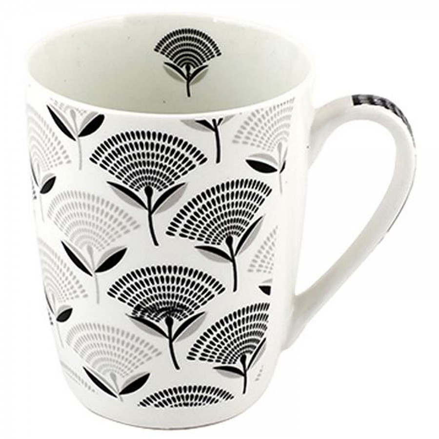 Raja Chai/Bone China Milk/Coffee Mug - Black & White Floral Design