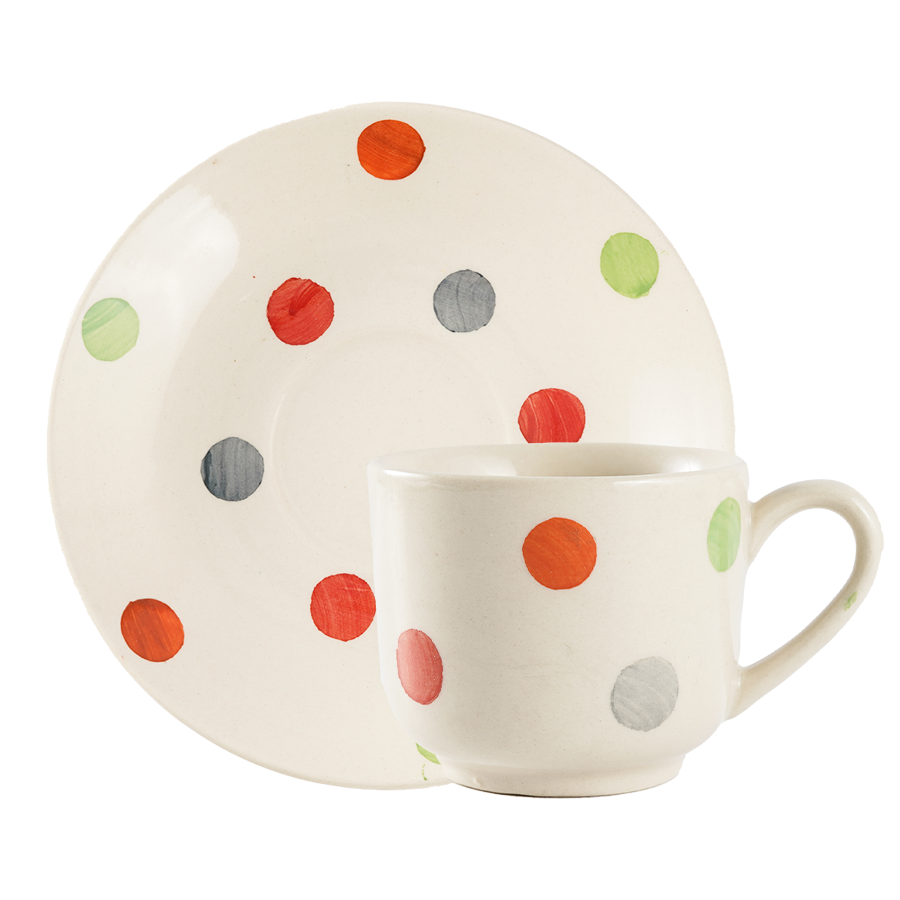 bb home Earth Ceramic Tea Cup & Saucer - Polka Dot Design