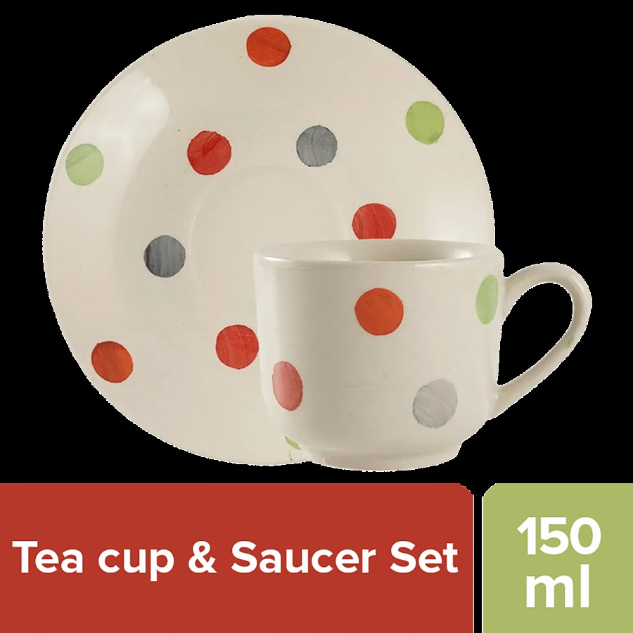 bb home Earth Ceramic Tea Cup & Saucer - Polka Dot Design