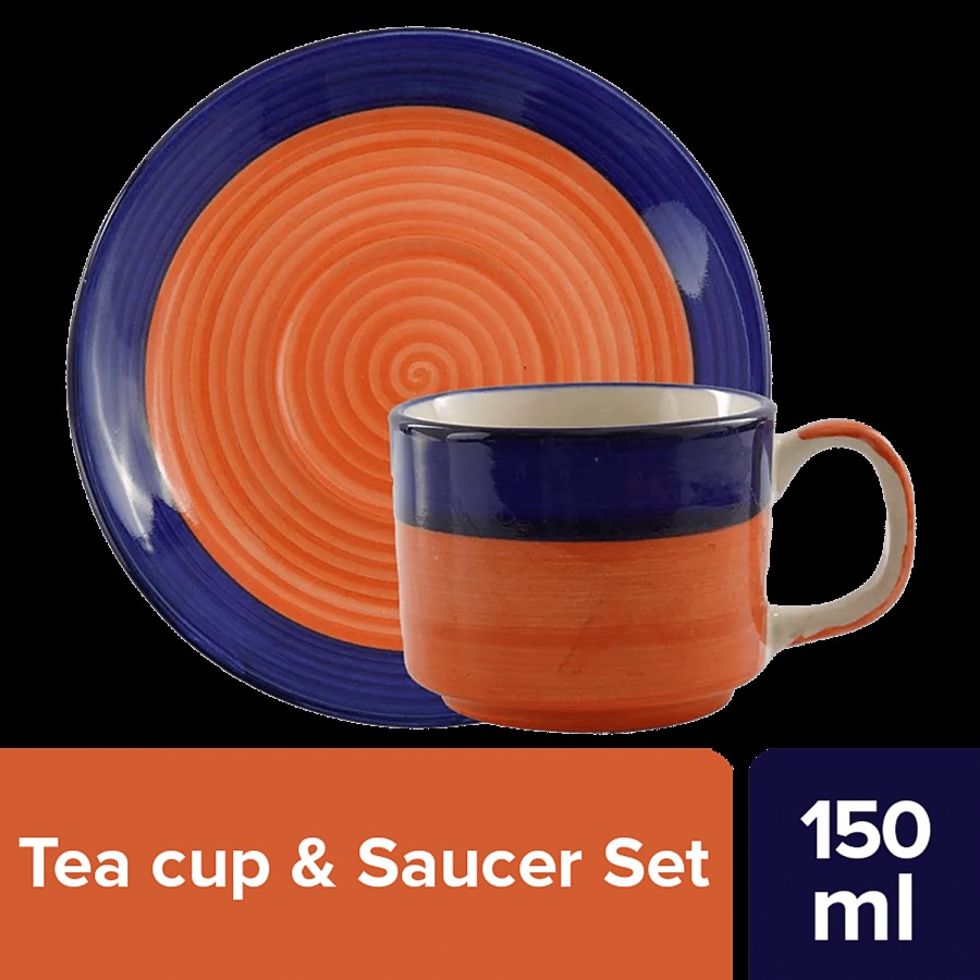 bb home Earth Ceramic Tea Cup & Saucer - Spiral Design