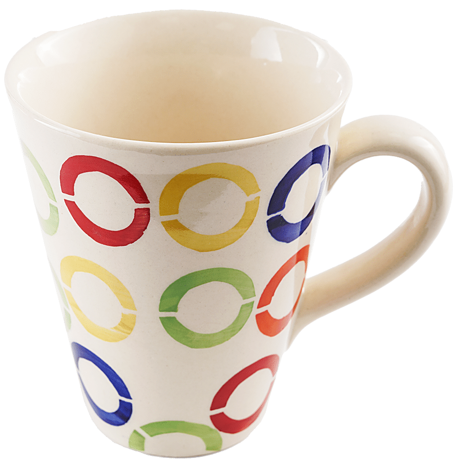 bb home Earth Ceramic Tea/Coffee/Milk Mug - Tapered Multi-Coloured Ring Design