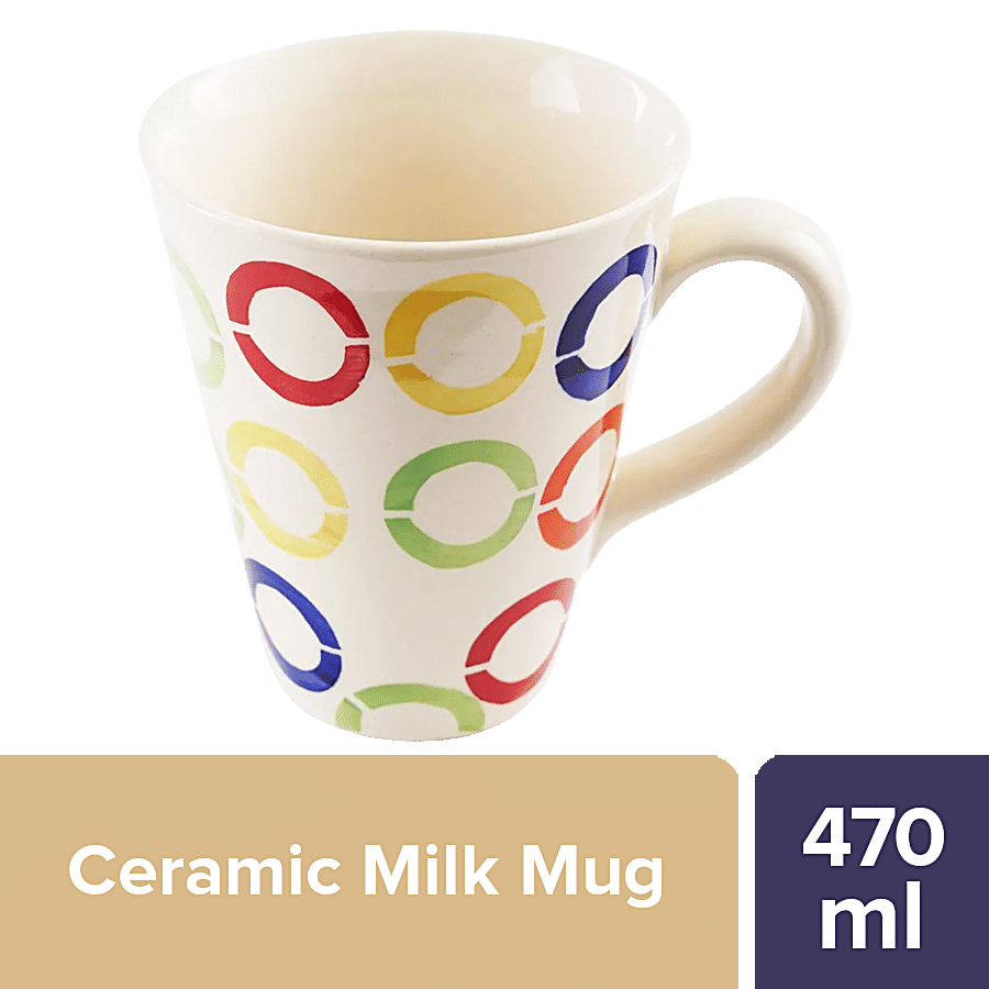 bb home Earth Ceramic Tea/Coffee/Milk Mug - Tapered Multi-Coloured Ring Design