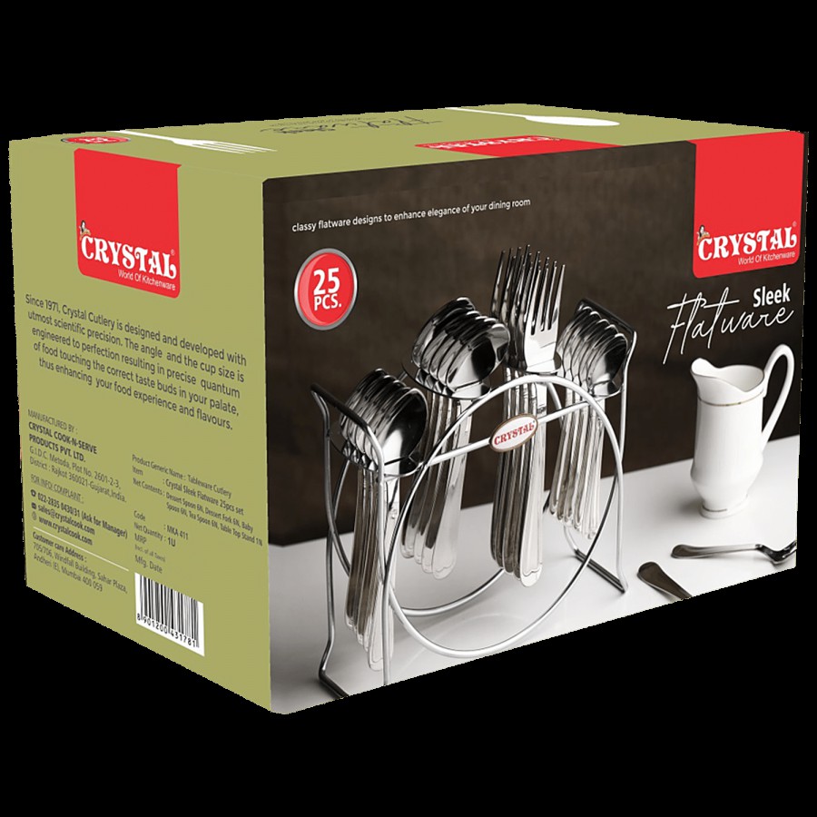 Crystal Sleek Stainless Steel Cutlery Set - Without Knives