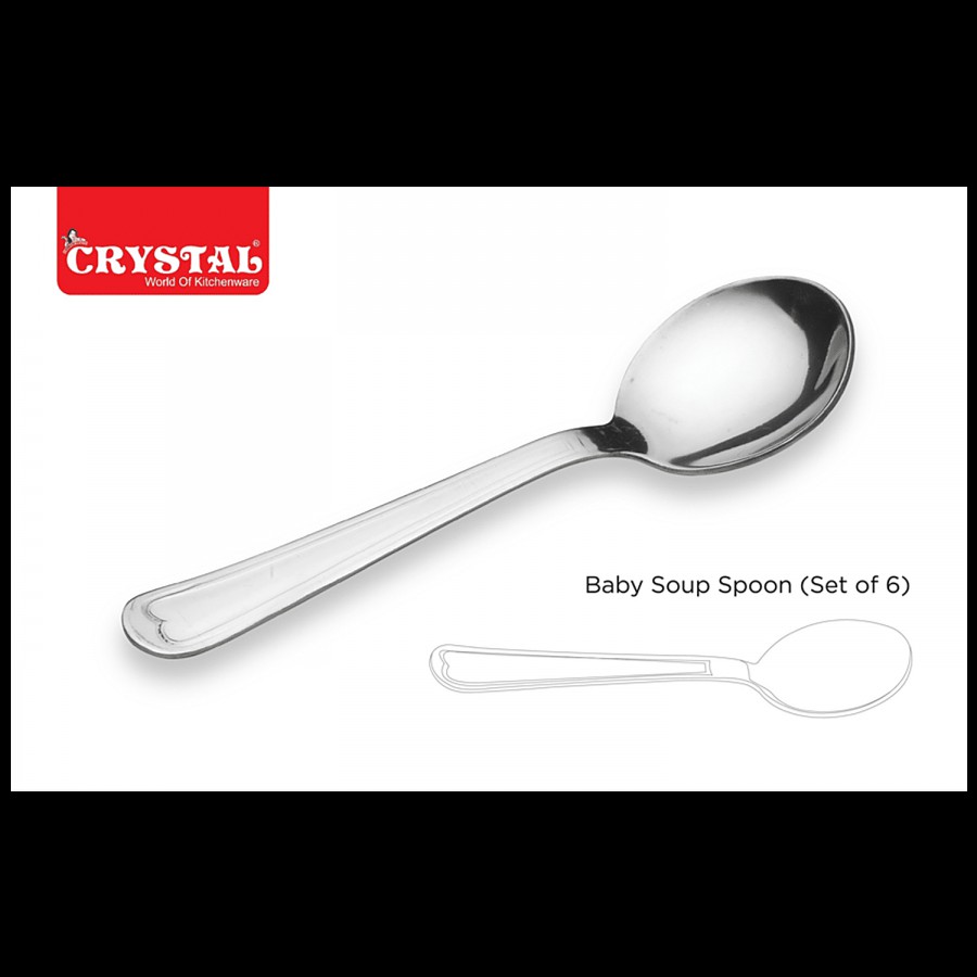 Crystal Stainless Steel Sleek Baby Soup Spoon Set - Elegant Design