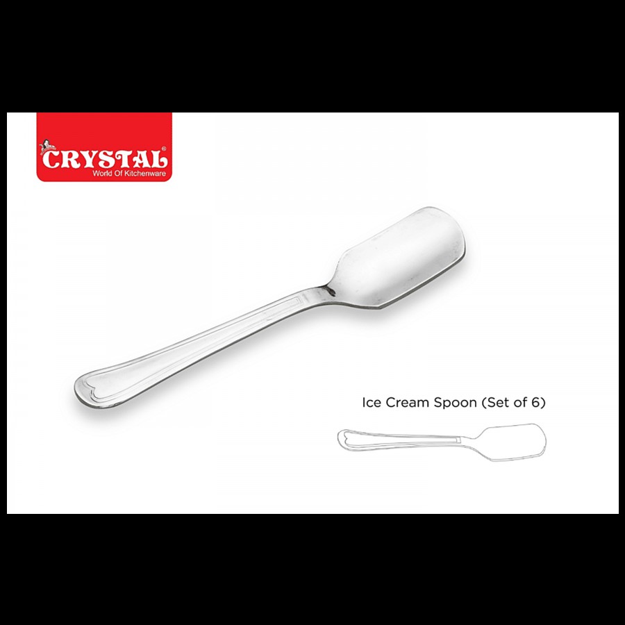 Crystal Stainless Steel Sleek Ice Cream Spoon Set - Elegant Design