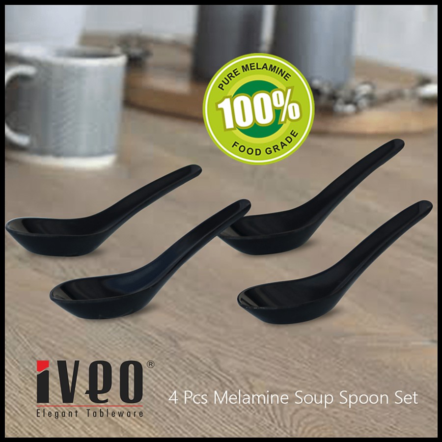 Iveo  100% Melamine Soup Spoon Set - Black