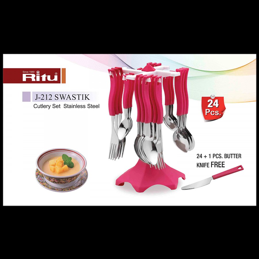 Ritu Cutlery Set Stainless Steel With Free Butter Knife - Red